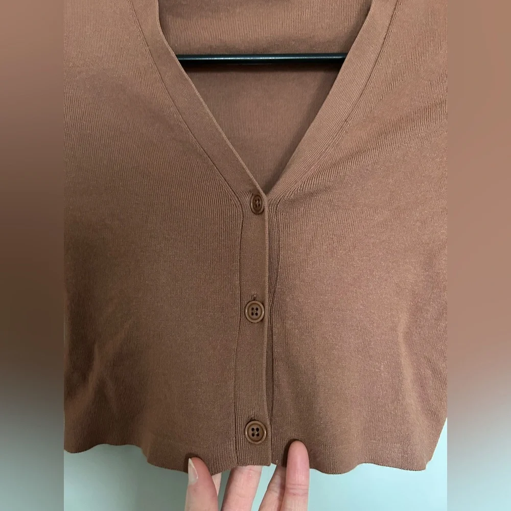 Sunday Best Cropped Long Sleeve Cardigan in Chestnut Brown - Picture 2 of 5
